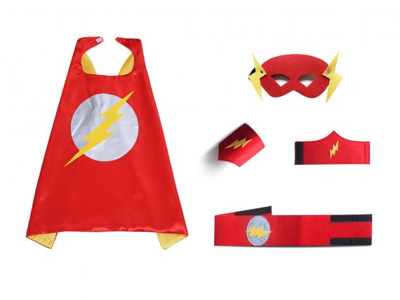 flash cape and mask for kids red with 2 wristbands and 1 waistband