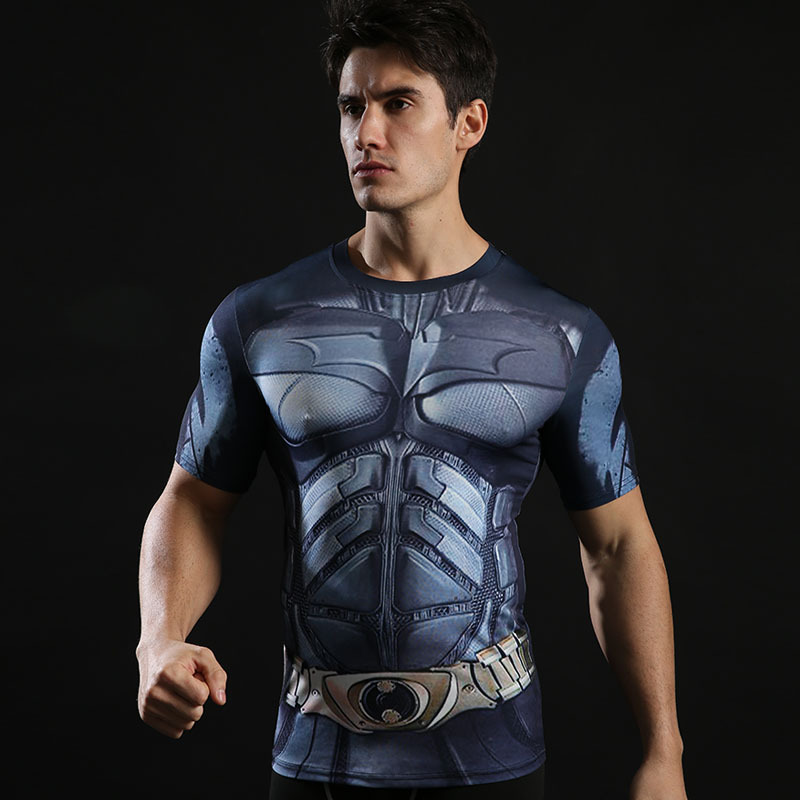Superhero Batman Agents Men Compression Shirt Top Short Sleeve For Tight Outdoor 