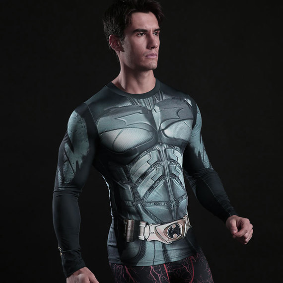 retro batman costume long sleeve dri fit superhero compression shirt