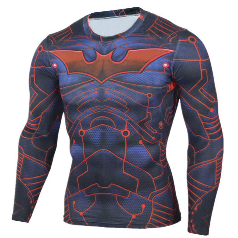 Men Superhero Marvel Compression T-Shirt Long Sleeve Jersey Top Party Shirts Bat 