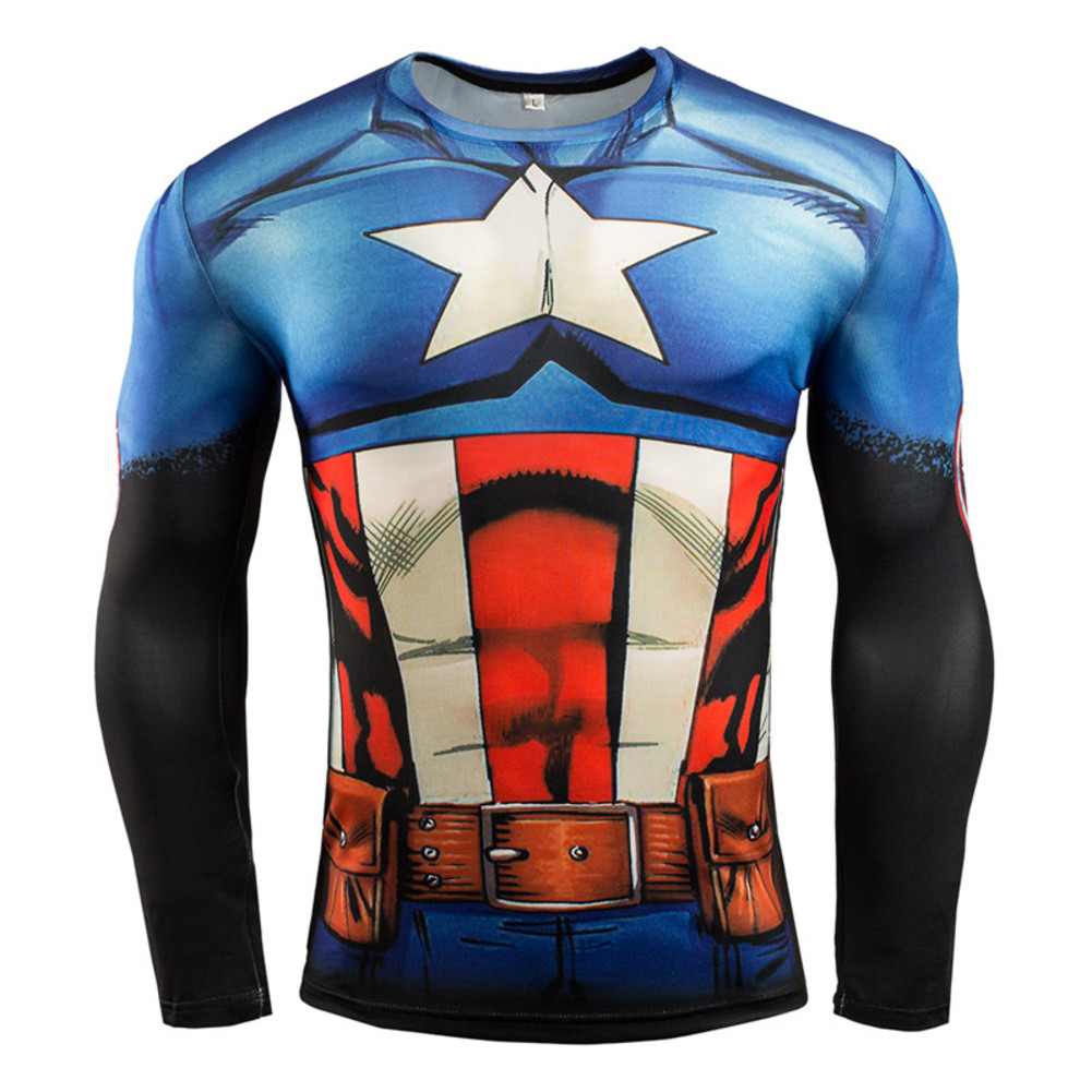 Long Sleeve Captain America Compression Athletic Shirt