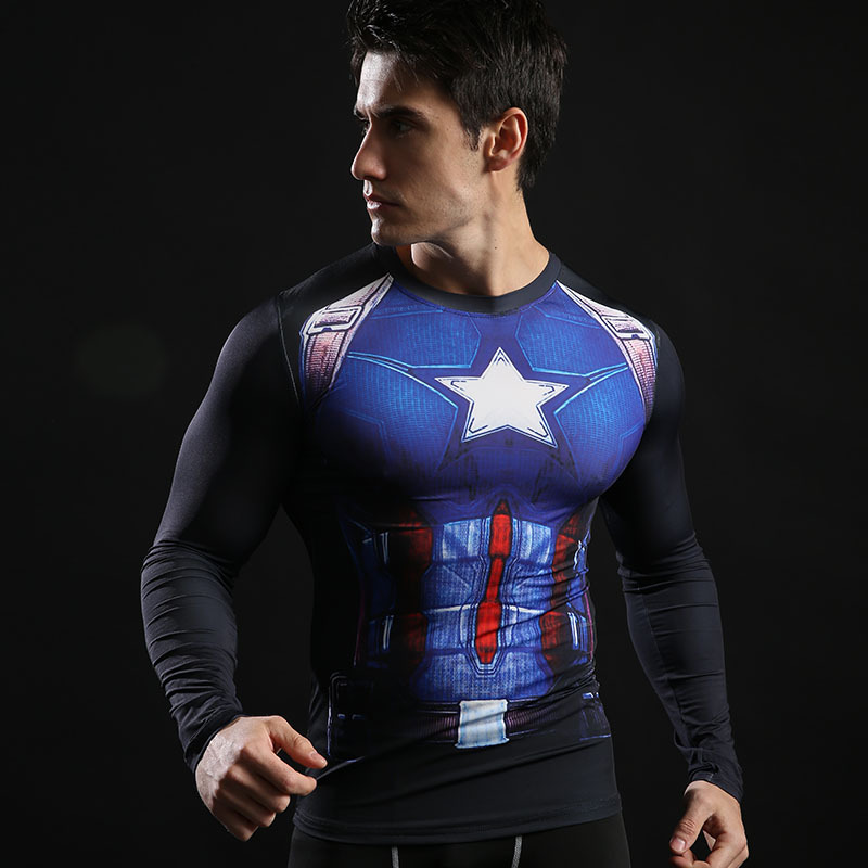 captain america athletic shirt long sleeve dri fit compression shirt blue