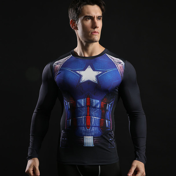 Long Sleeve Captain America Super Hero Dri-Fit Compression Shirt