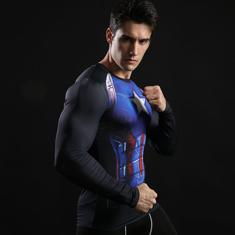 Dri-Fit Captain America Superhero Compression Shirt Long Sleeve - PKAWAY