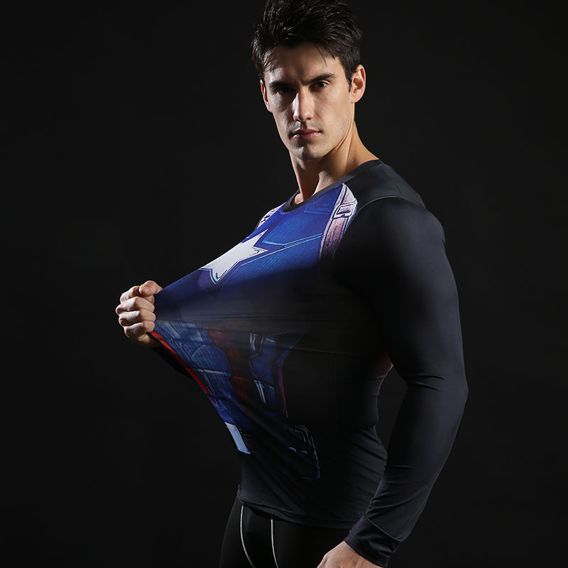 Dri Fit Captain America Superhero Compression Shirt Long Sleeve