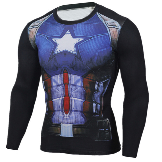 Long Sleeve captain america dri fit shirt O-neck blue