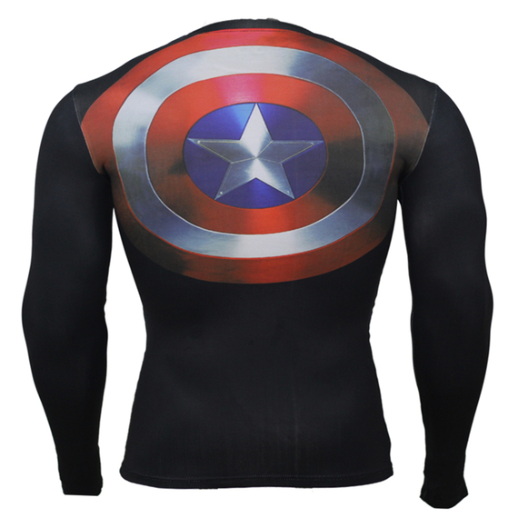 Long Sleeve Captain America Super Hero Dri-Fit Compression Shirt