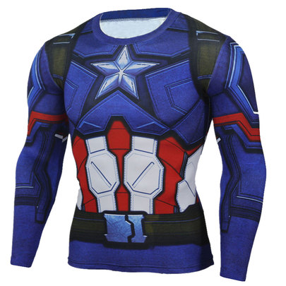 crewneck captain america dri fit t shirt long sleeve compression Workouts shirt Blue