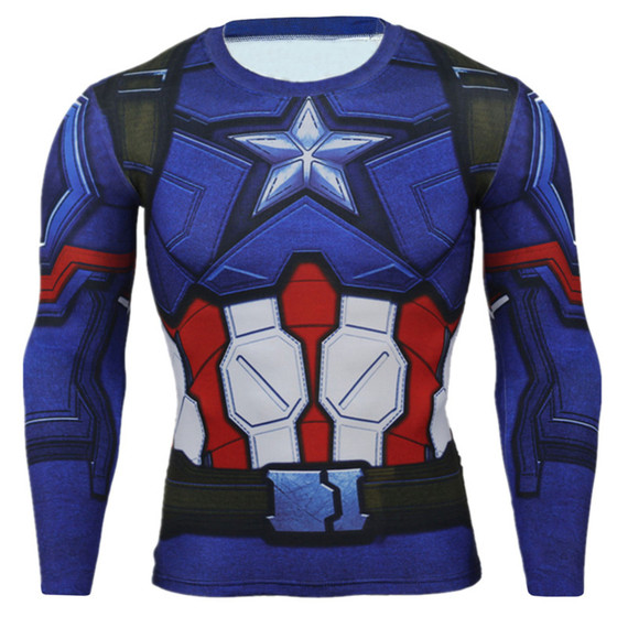 Long sleeve Captain America Dri Fit Compression Shirt Blue