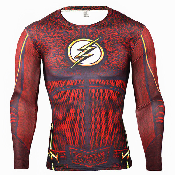 Long Sleeve red flash superhero compression shirt for workouts