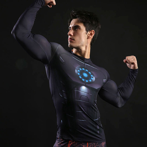 dri fit iron man workout shirt long sleeve compression shirt crewneck