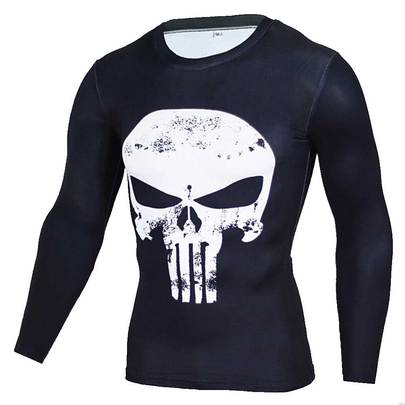 punisher cool dry compression shirt long sleeves white skull