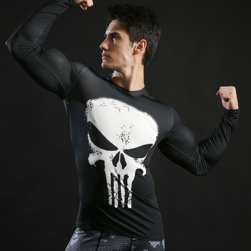 White Punisher Skull Compression Running Tee Shirt PKAWAY