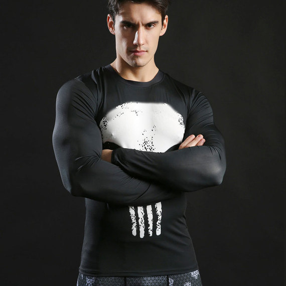 Long Sleeve Punisher dri fit Compression Shirt Long Sleeve White