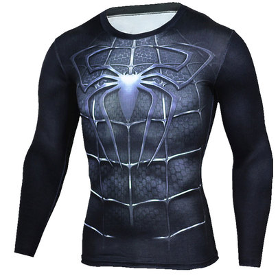 Long Sleeve black Spiderman Compression Runing Shirt 01