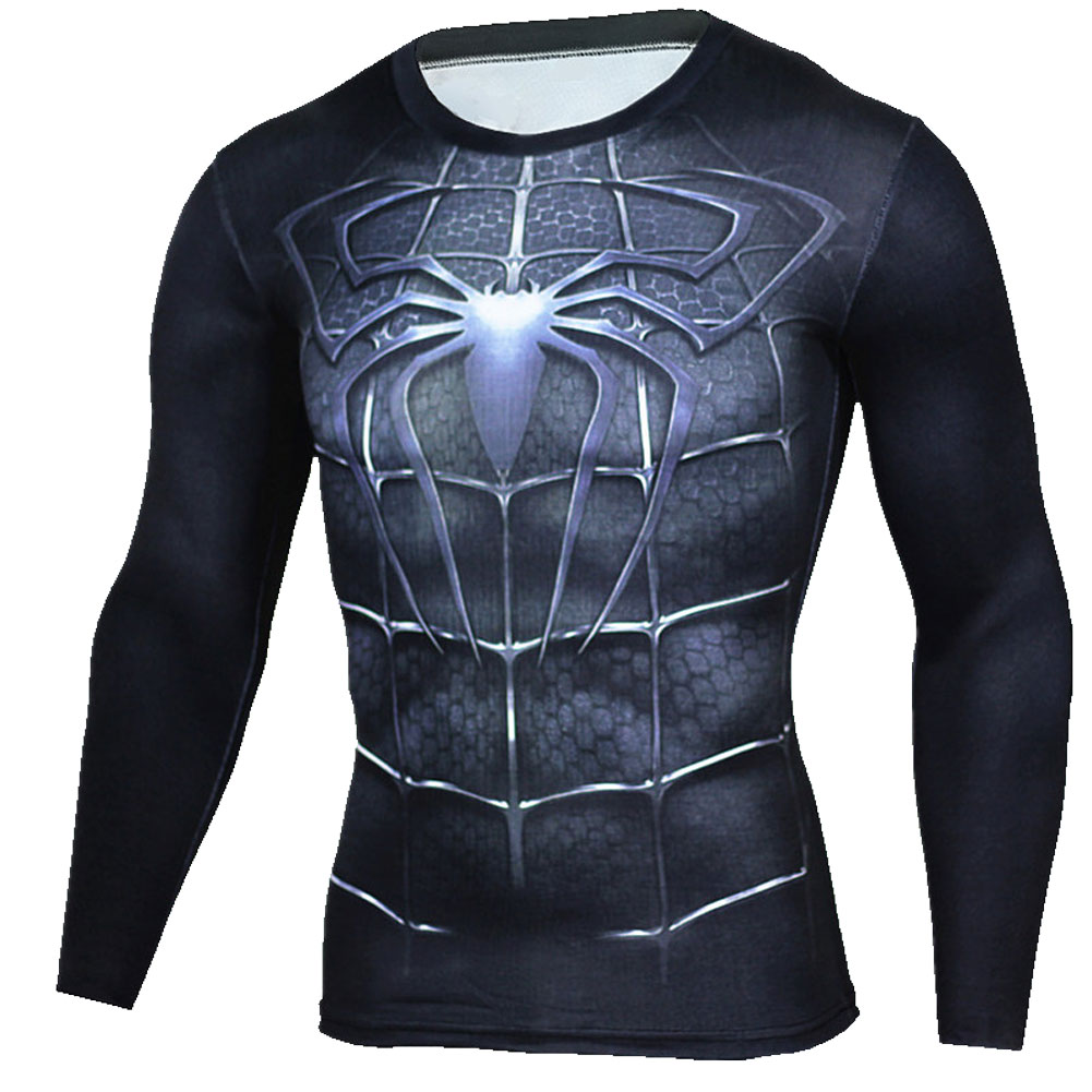 Long Sleeve Black Spiderman Compression Runing Shirt