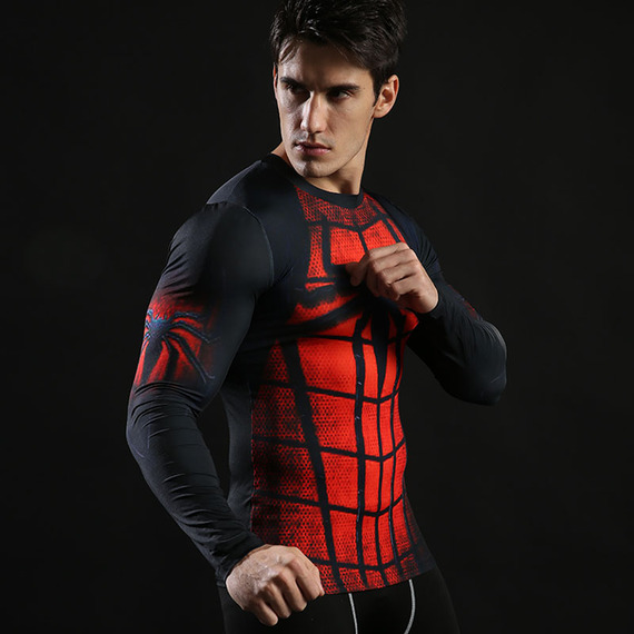 long sleeve spider man dri fit compression shirt red
