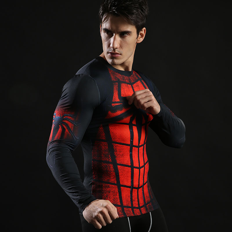Long Sleeve Black Red Spider Man Super Hero Compression Shirt 03