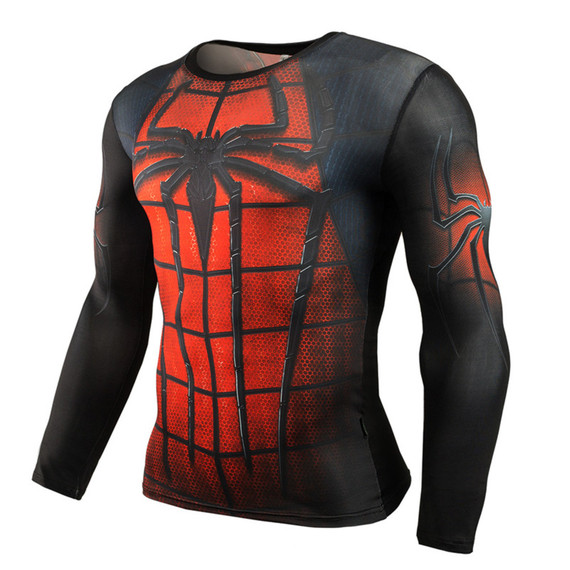 Long Sleeve Black Red Spider Man Super Hero Compression Shirt 06
