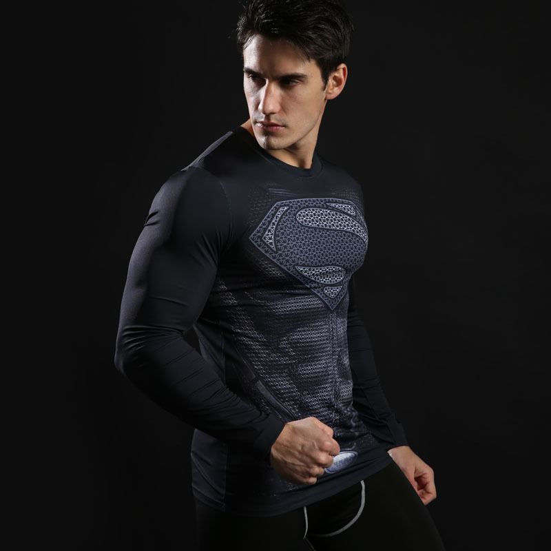 Long Sleeve Black Superman dri fit Compression Shirt