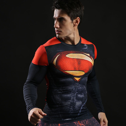 Super Man Long Sleeve dri fit Compression Shirt Red