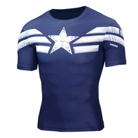 Short Sleeve Super Heros Captain America Running Shirt Navy Blue