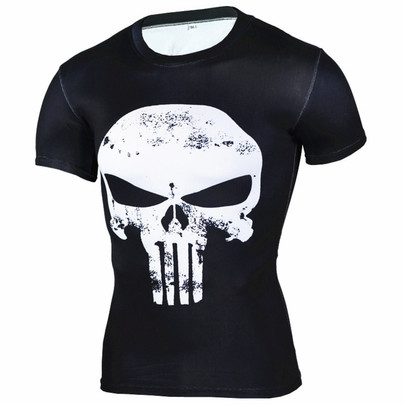 Short Sleeve Punisher Skull Compression Shirt White