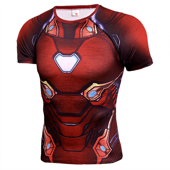 Dri-Fit iron man athletic shirt short sleeve Compression Shirt Red