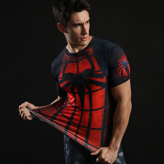 spiderman workout shirt Short Sleeve Red Running Tee