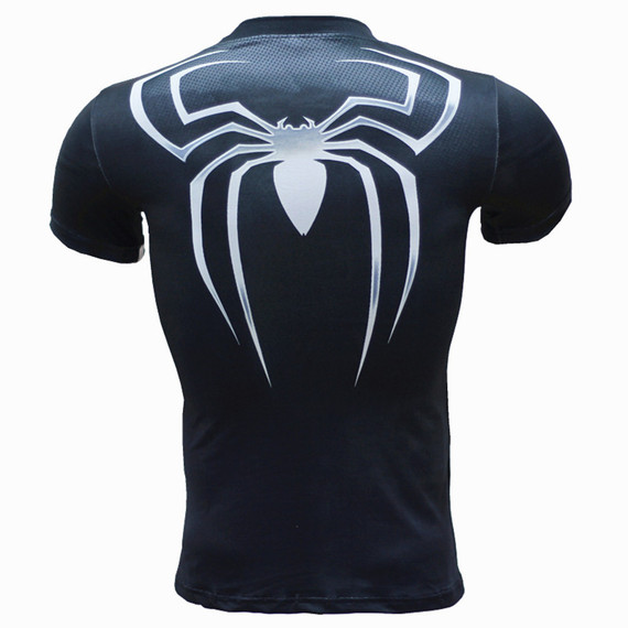 Mens Super Heros Black Spider Compression Running Shirt 02