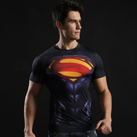 quick dry short sleeve superman compression shirt black red