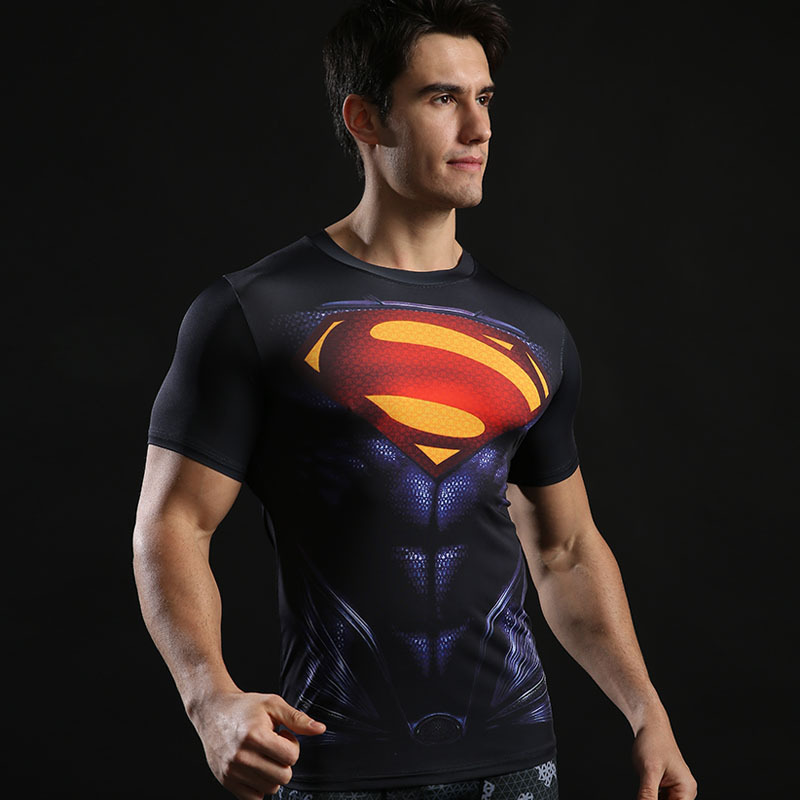 Mens Athletic Shirts Super Hero Tops Superman Short Sleeve Training T-Shirt...