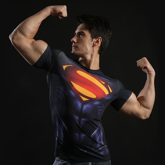 quick dry superman compression shirt black short sleeve super hero tee