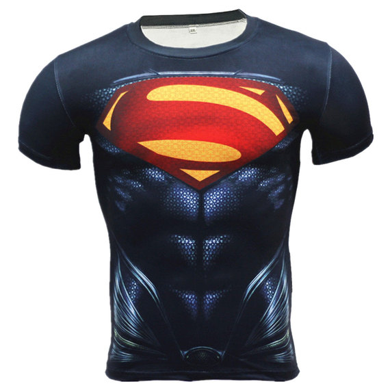 short sleeve spandex superman costume red black