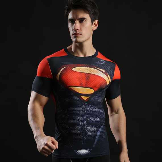 Short Sleeve SuperMan Compression Shirt Red Front