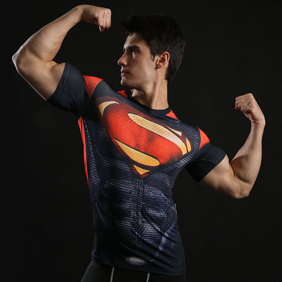 Dri Fit Superman Short Sleeve Compression Shirt Halloween Costume Red Black
