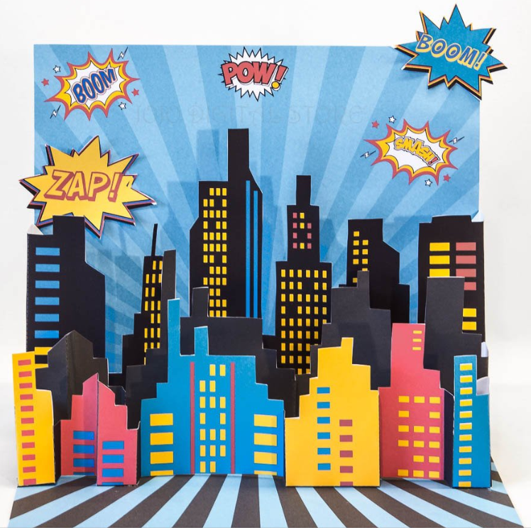 3D Super Hero City Scape Backdrop Centerpiece