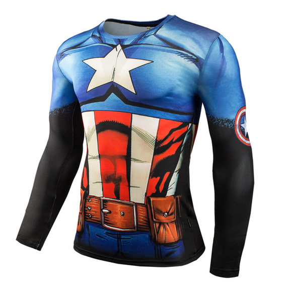 quick dry captain america workout shirt long sleeve