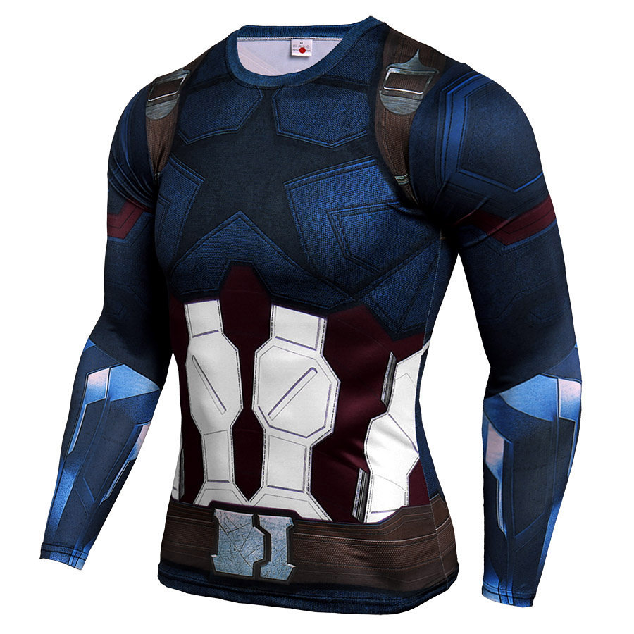 Mens Long Sleeve Captain America Workout Shirt