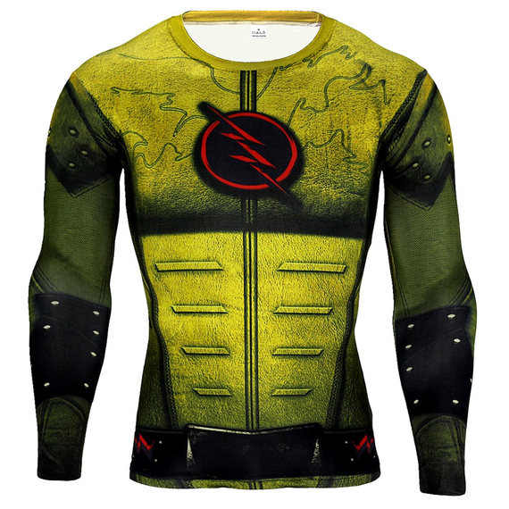 flash running shirt long sleeve superhero compression shirt for mens
