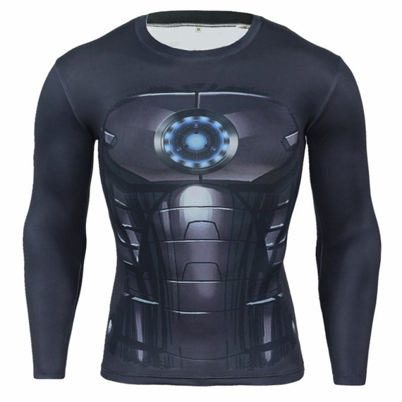 mens dri fit long sleeve iron man superhero compression gym shirts