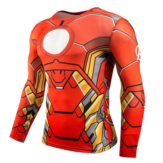 red iron man compression shirt long sleeve running shirt for mens