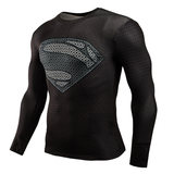 black superman compression shirt long sleeve running shirt for man