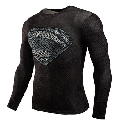 black superman compression shirt long sleeve running shirt for man
