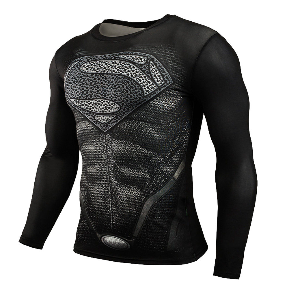 Long Sleeve Black Superman Compression Shirt