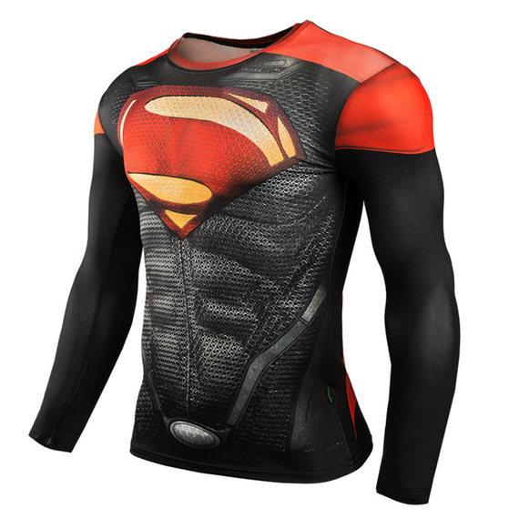 superman workout gear long sleeve compression shirt red