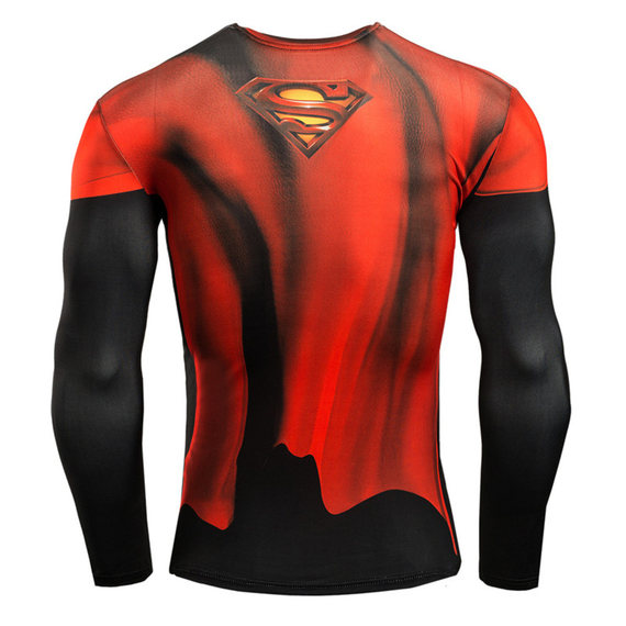 superman running shirt long sleeve drif fit compression shirt red