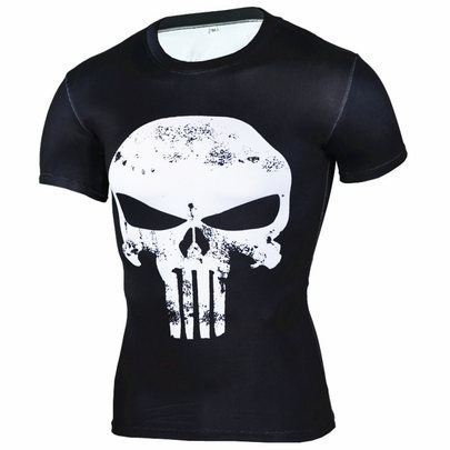 White punisher compression shirt short sleeve gym tee for mens