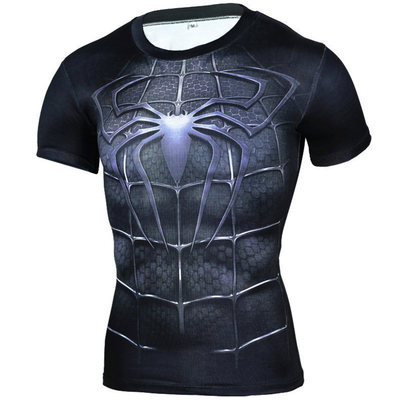 black spiderman compression shirt short sleeve mens