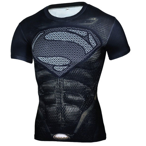 black superman compression shirt short sleeve workouts tee